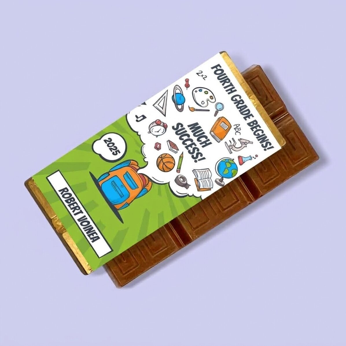 Mini chocolate bar personalised with text - Comic style school