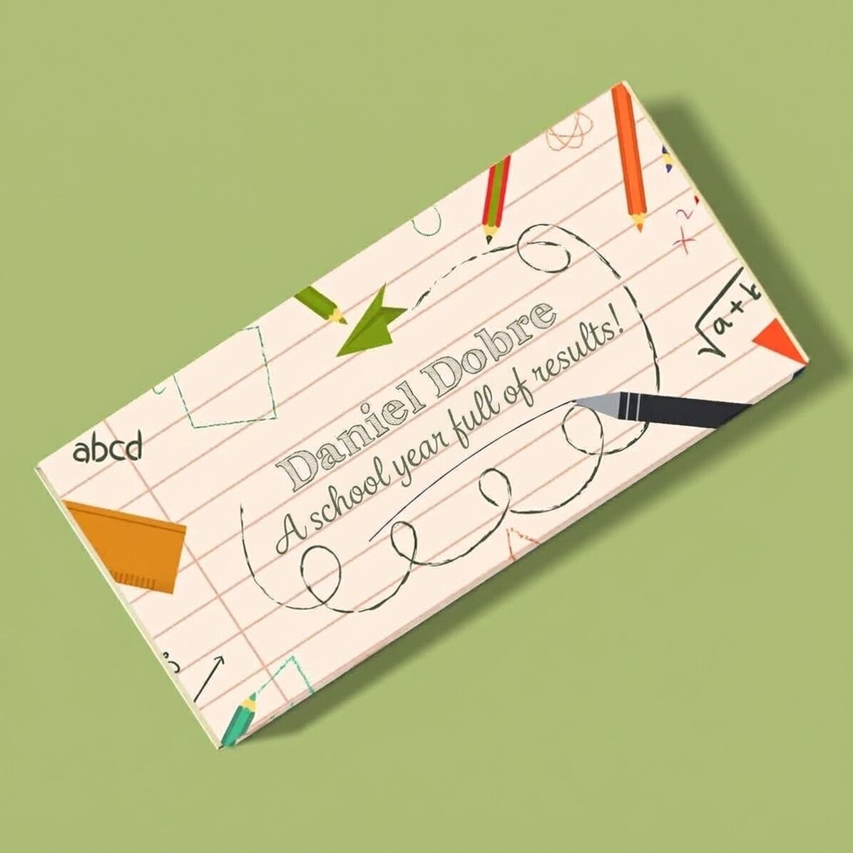Personalised chocolate with text - School notebook