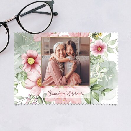 Personalised cloth with a photo for cleaning screens/glasses - Floral