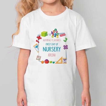 Personalised cotton T-shirt for children with message - First day of nursery