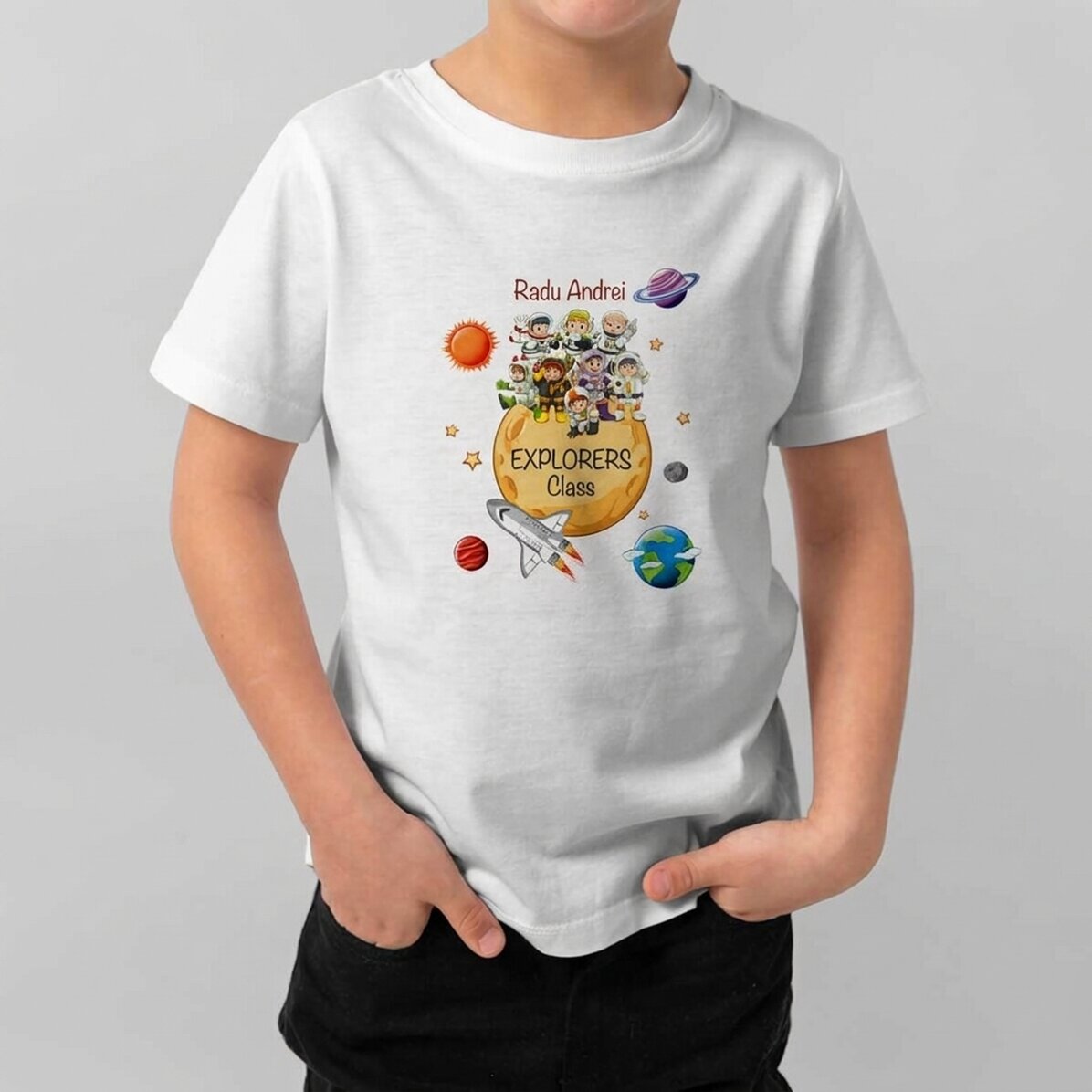 Customised cotton T-shirt for children with message - Explorers