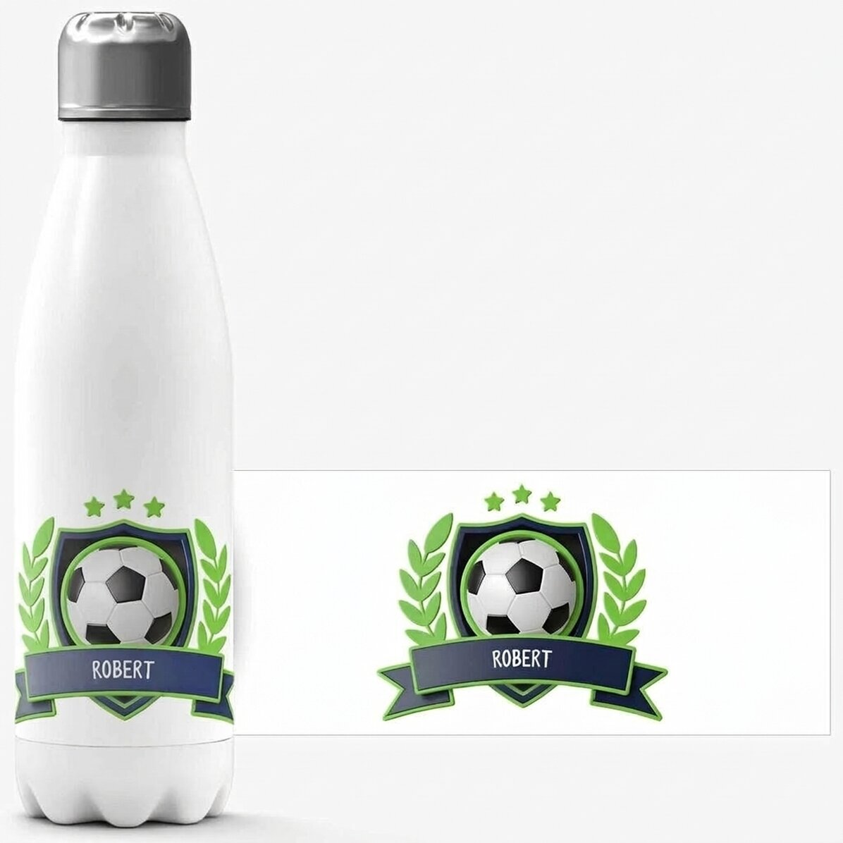 Thermos with white base personalised with text - Football