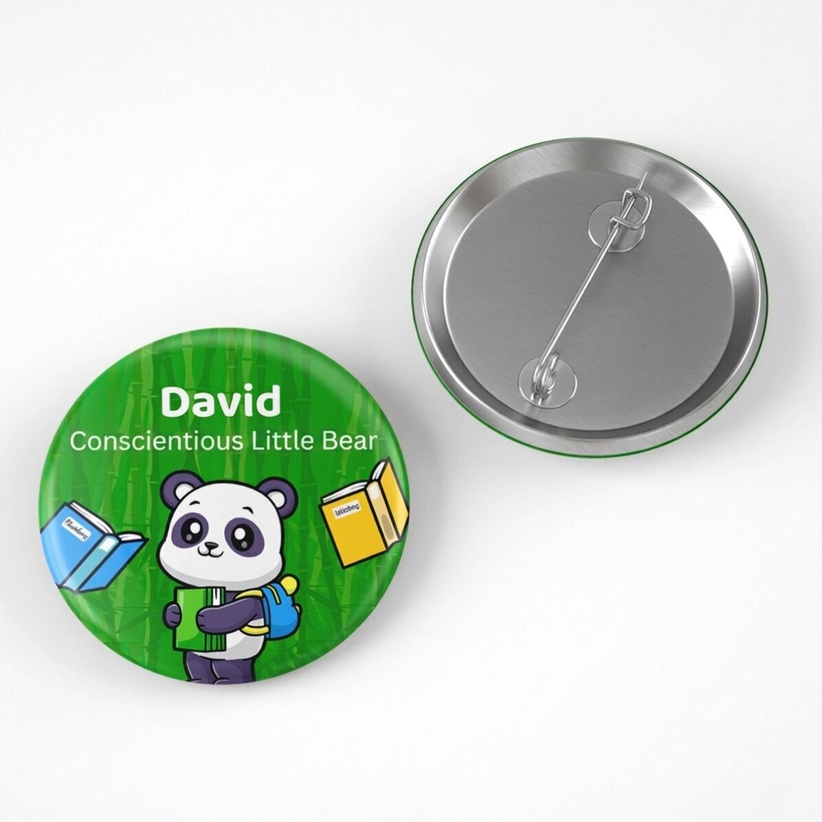 Personalised badge with name and text - Cute Panda
