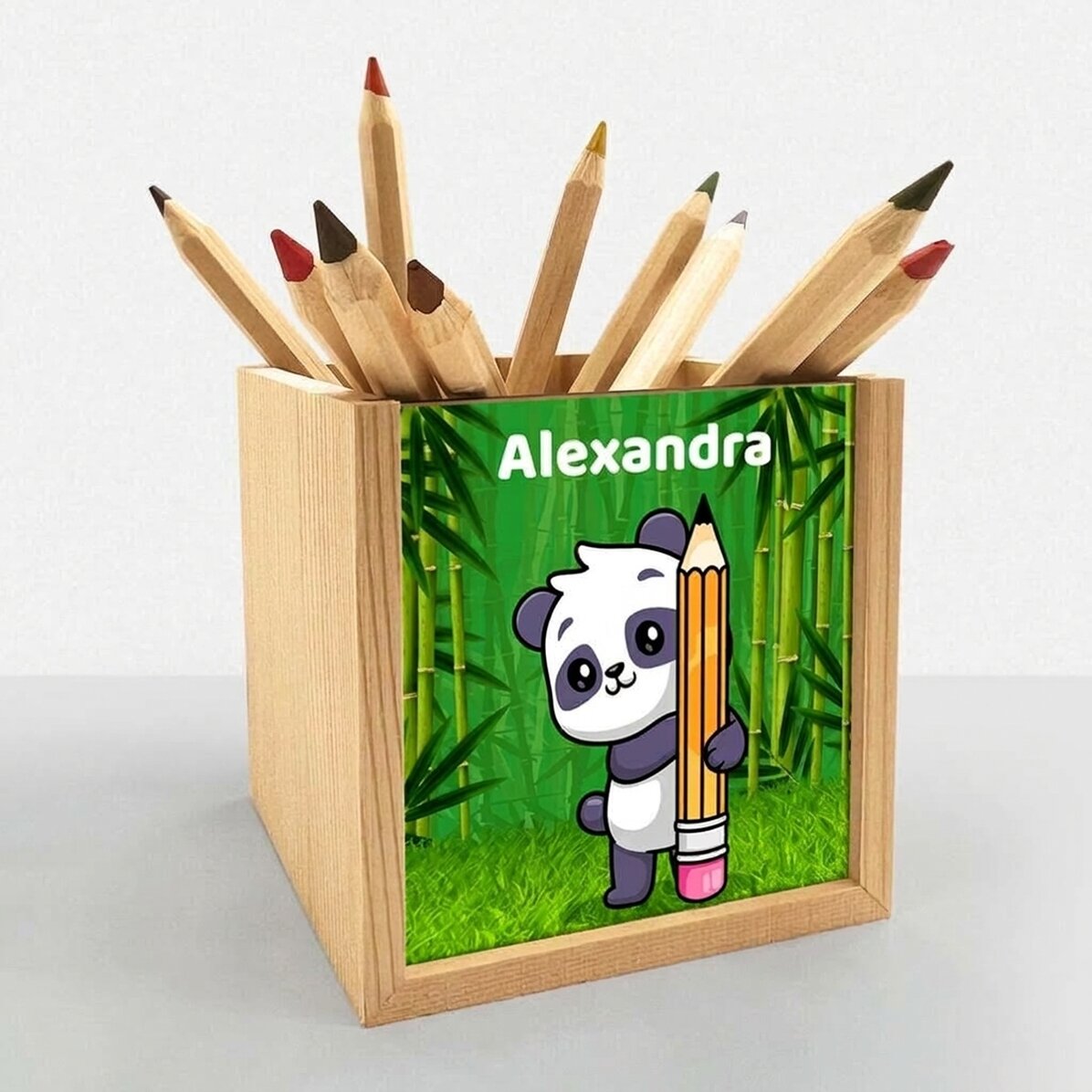 Personalised pencil holder with text - Cute Panda