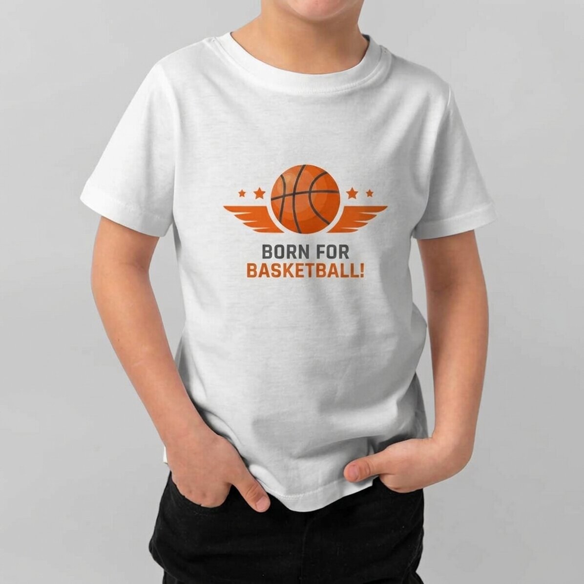 Personalised cotton T-shirt for children with message - Basketball
