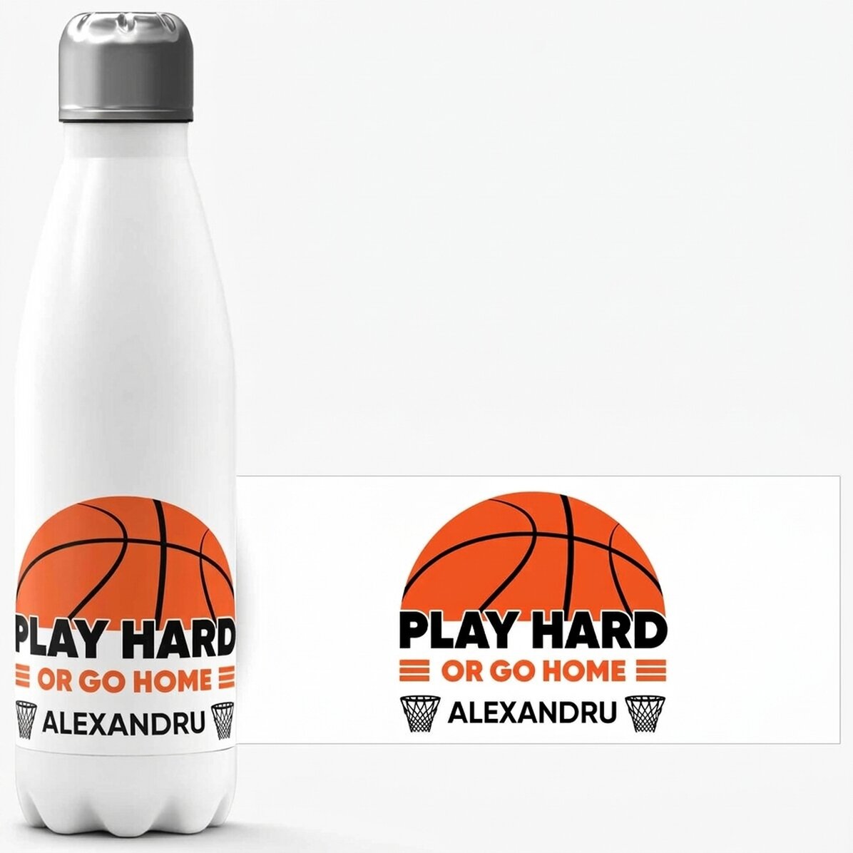Thermos with white base personalised with text - Basketball