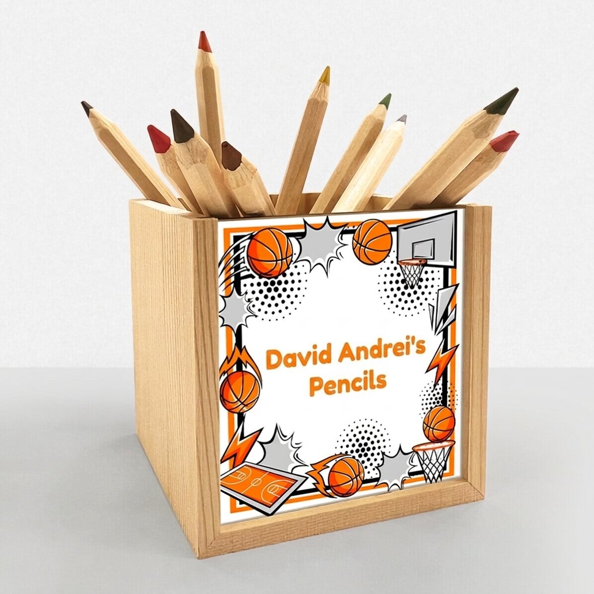 Personalised pencil holder with text - Basketball