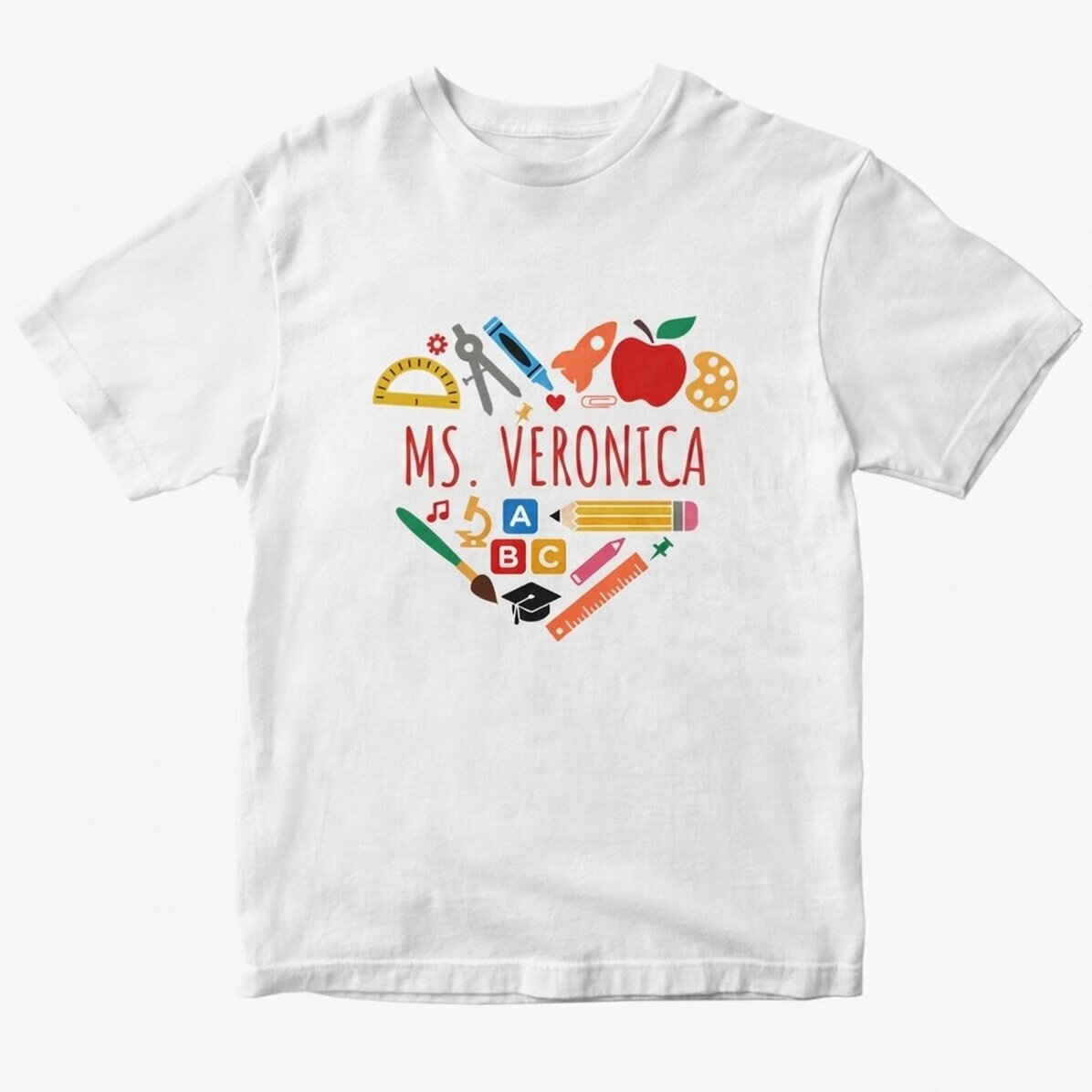 Personalised cotton T-shirt with name for teachers - Heart