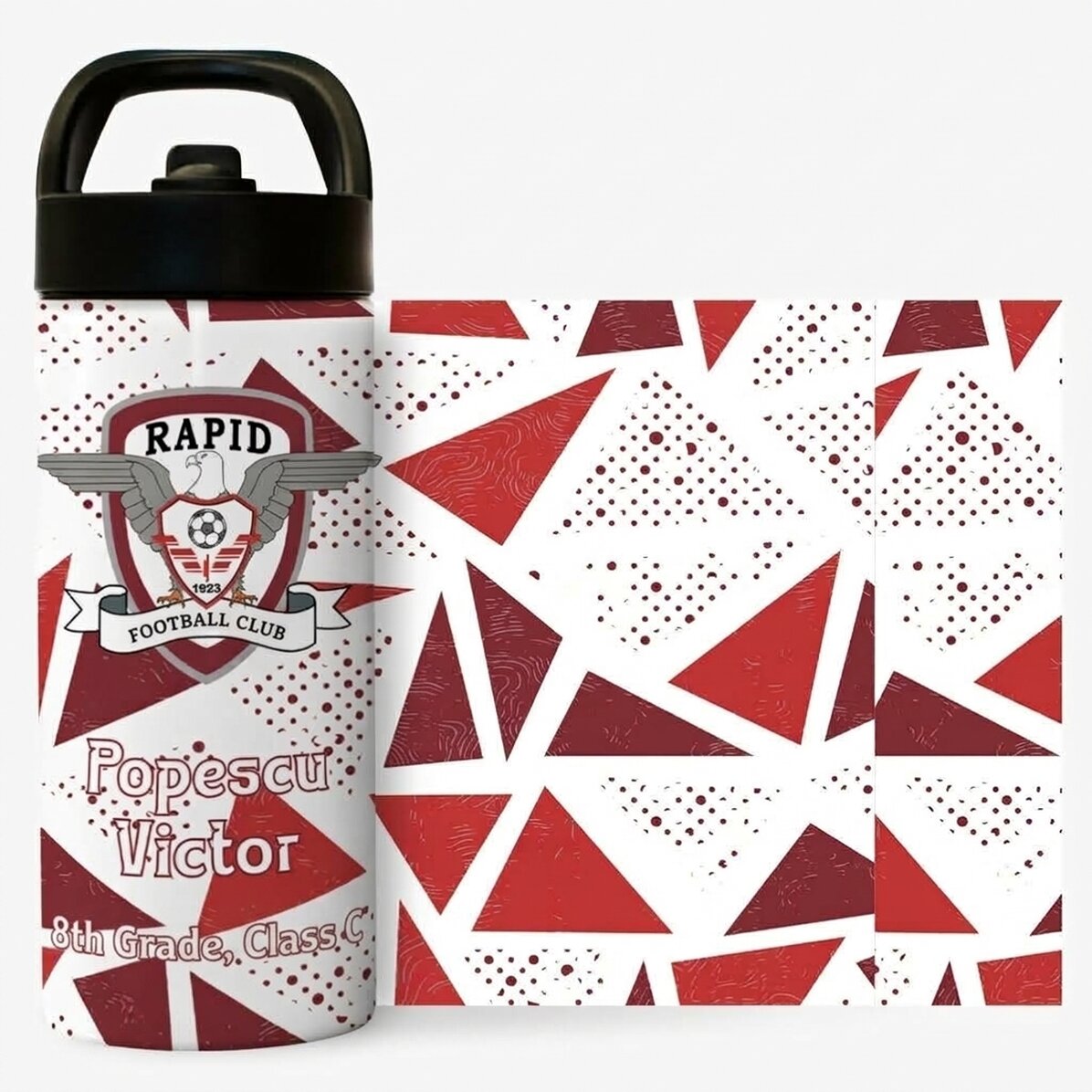 FC Rapid thermos with handle and customised straw with text - Triangle Pattern