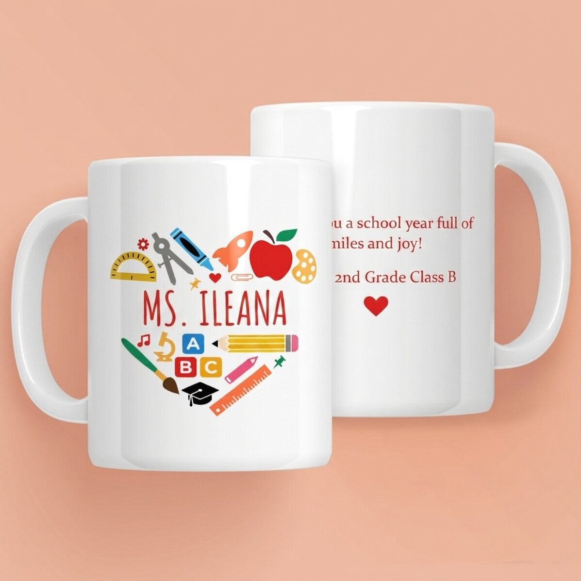 Personalised mug with text for teachers - Heart