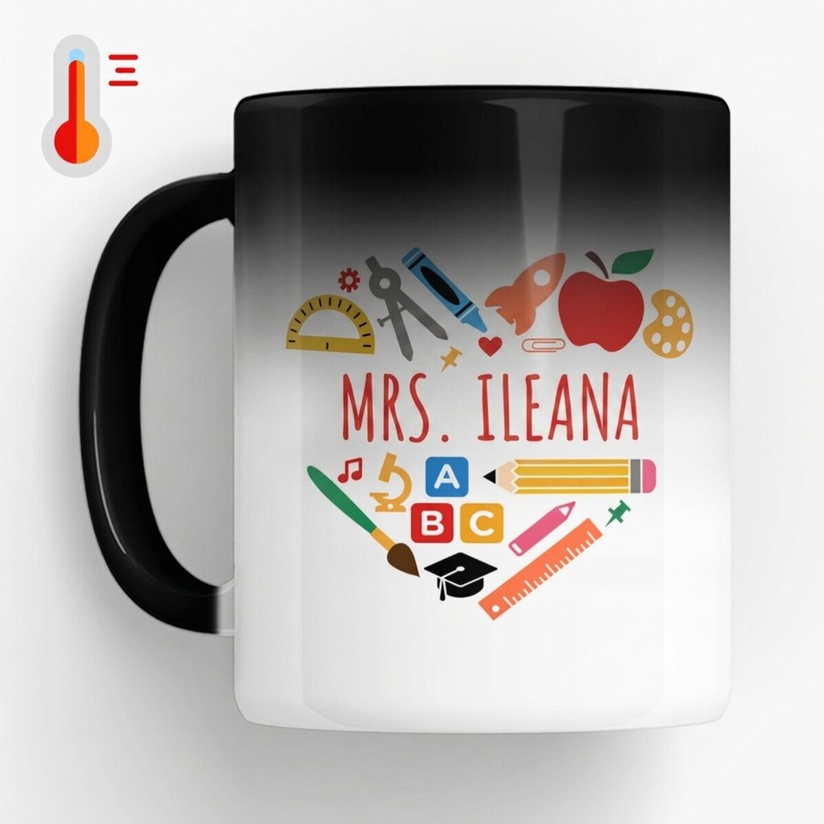 Personalised heat-sensitive mug with text for teachers - Heart