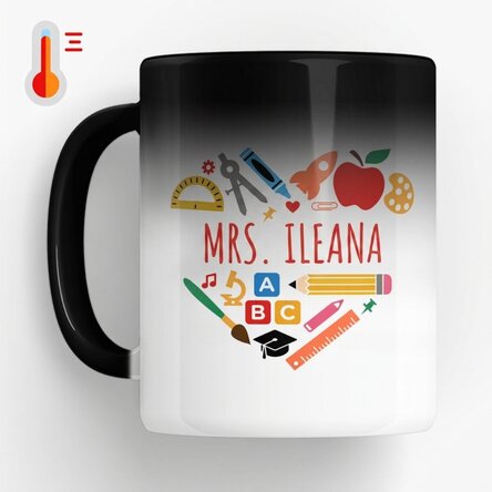 Personalised heat-sensitive mug with text for teachers - Heart