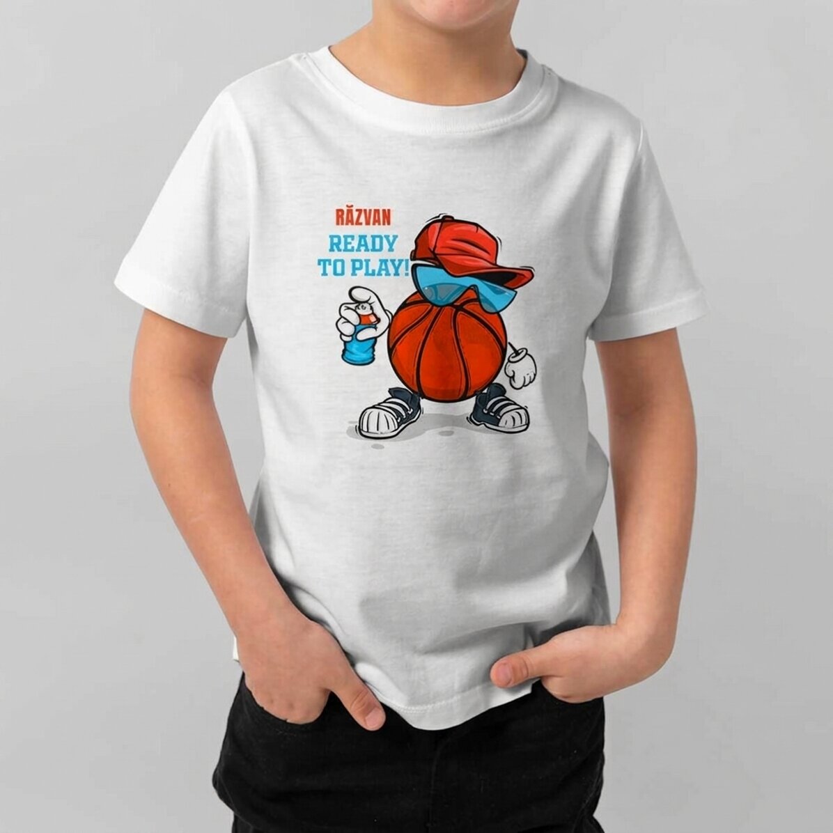 Customised cotton T-shirt for children with text - Basketball