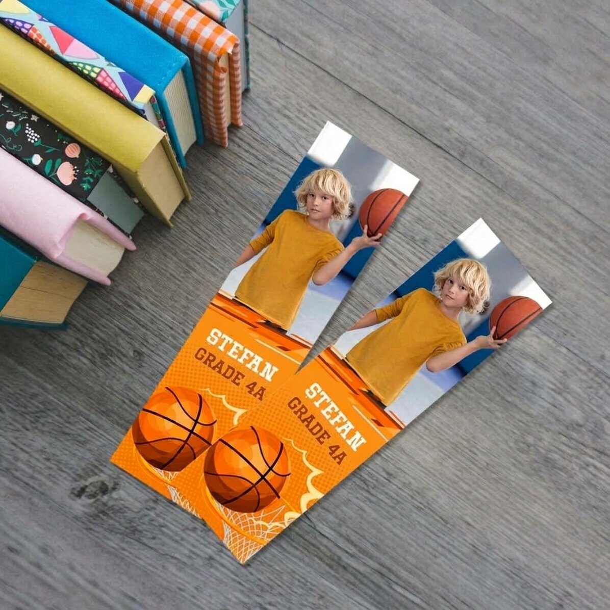 Personalised bookmark with text and photo - Basketball