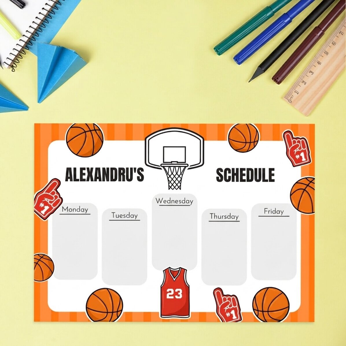 Personalised timetable with text - Basketball
