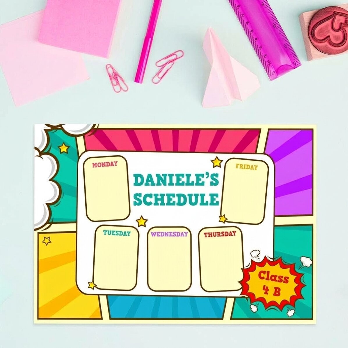 Personalised timetable with text - Comics
