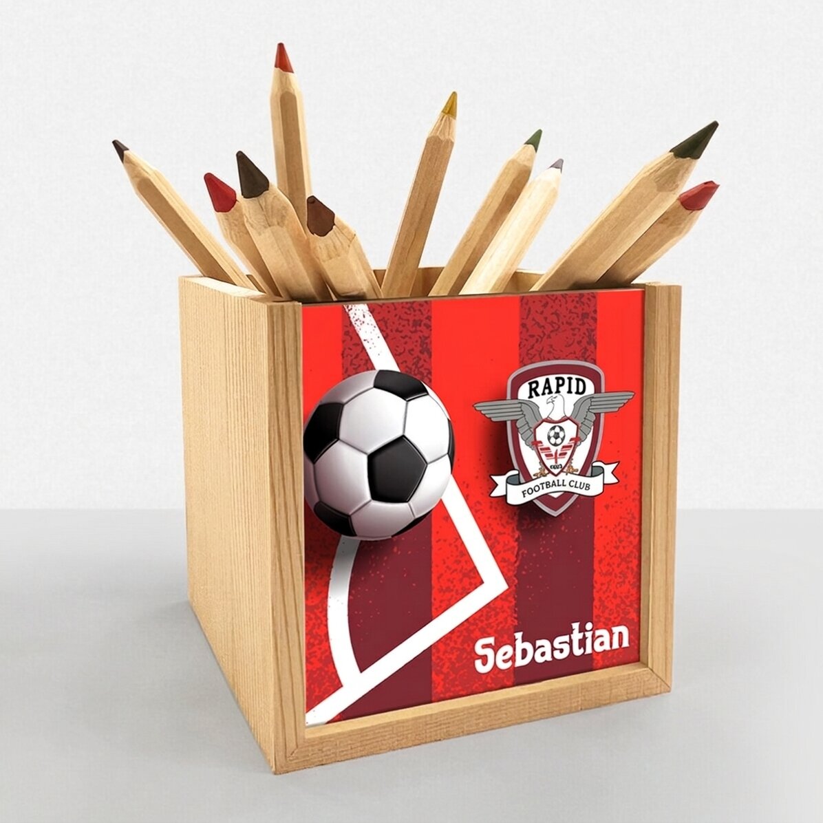 FC Rapid pencil holder personalised with text - Soccer field