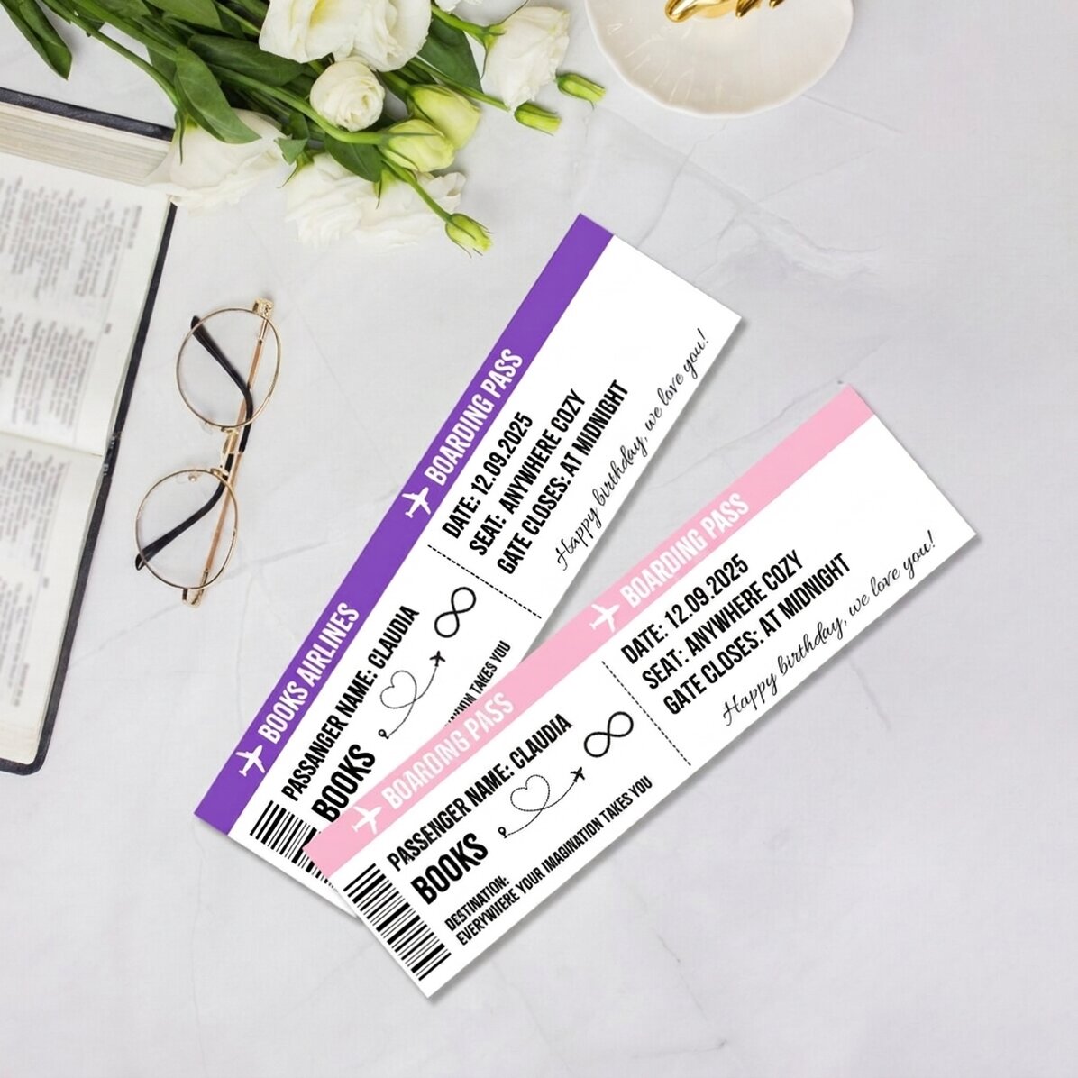 Personalised bookmark with text - Boarding pass