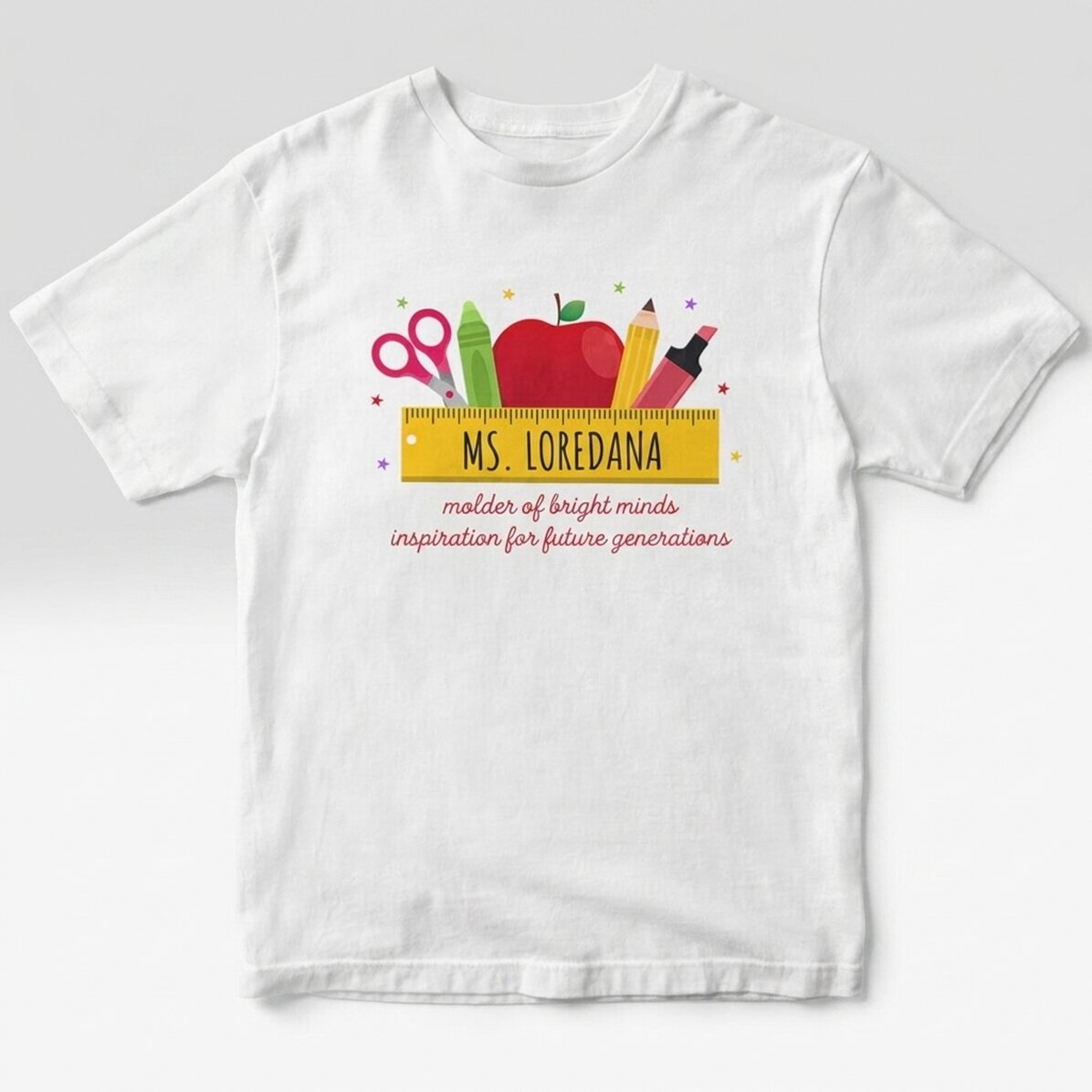 Personalised cotton T-shirt with name for teachers - School supplies