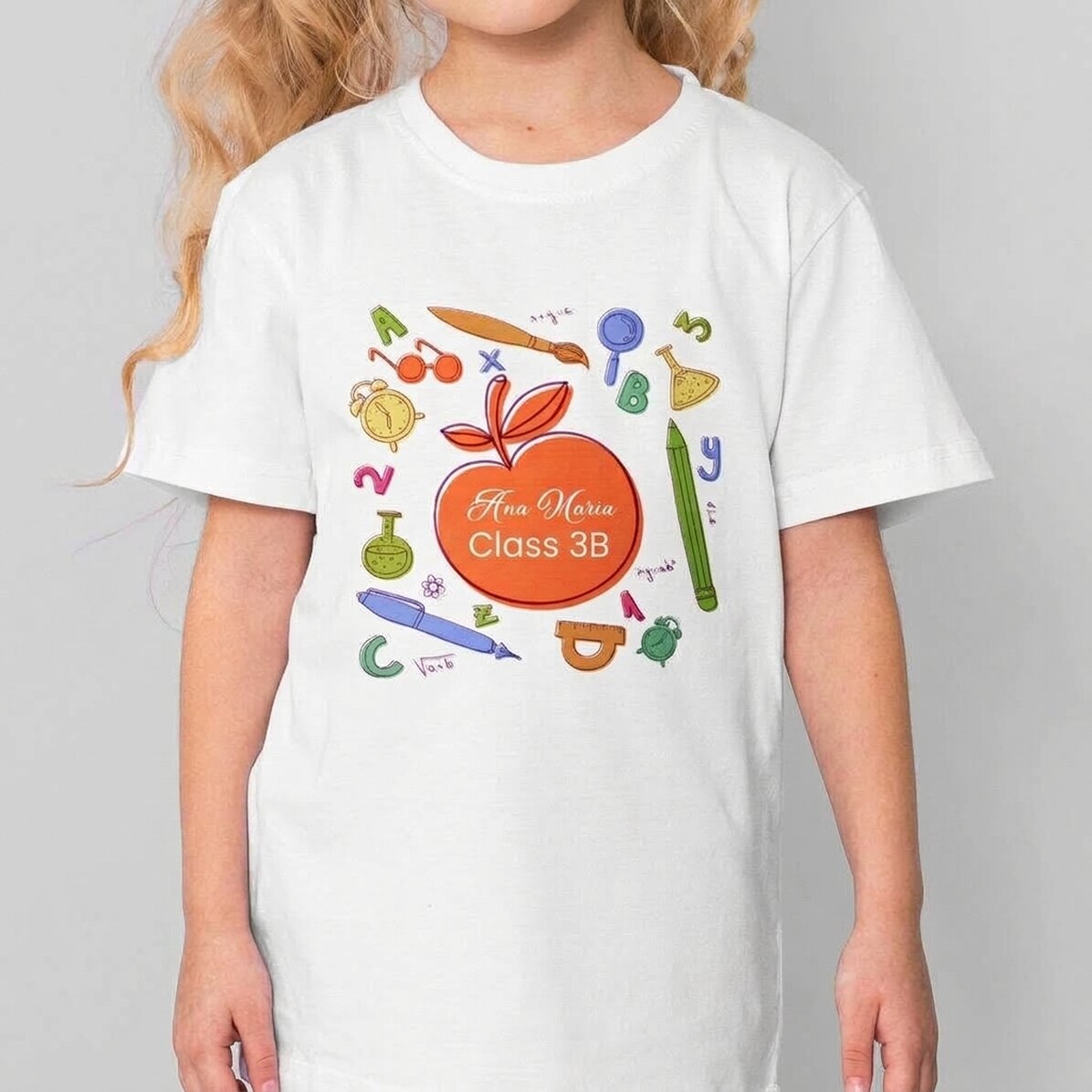 Customised cotton T-shirt for children with text - School supplies