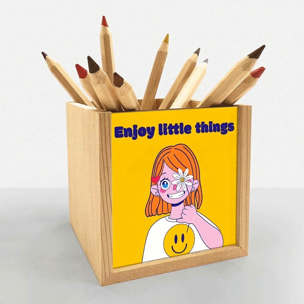 Personalised pencil holder with text - Happy