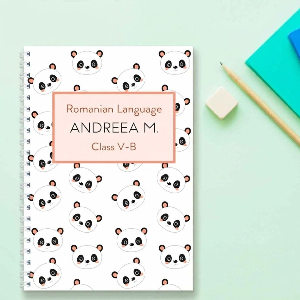 Personalised notebook with text - Cute Panda