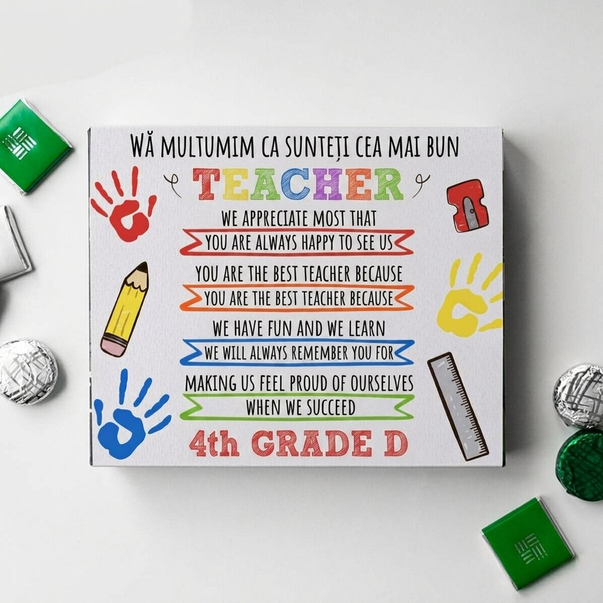 Personalised box of chocolates with a message for teachers