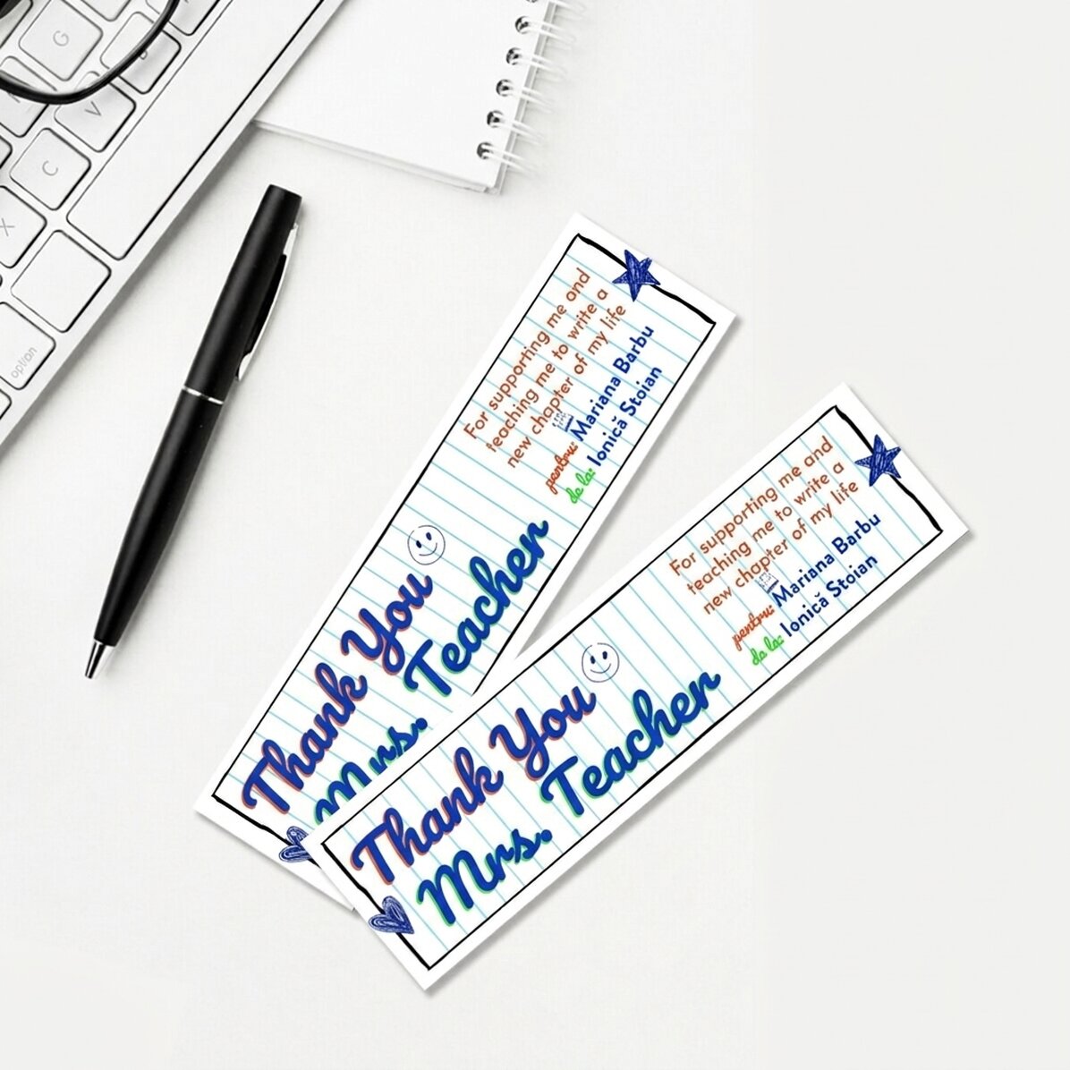 Personalised bookmark with text for teachers - Notebook paper