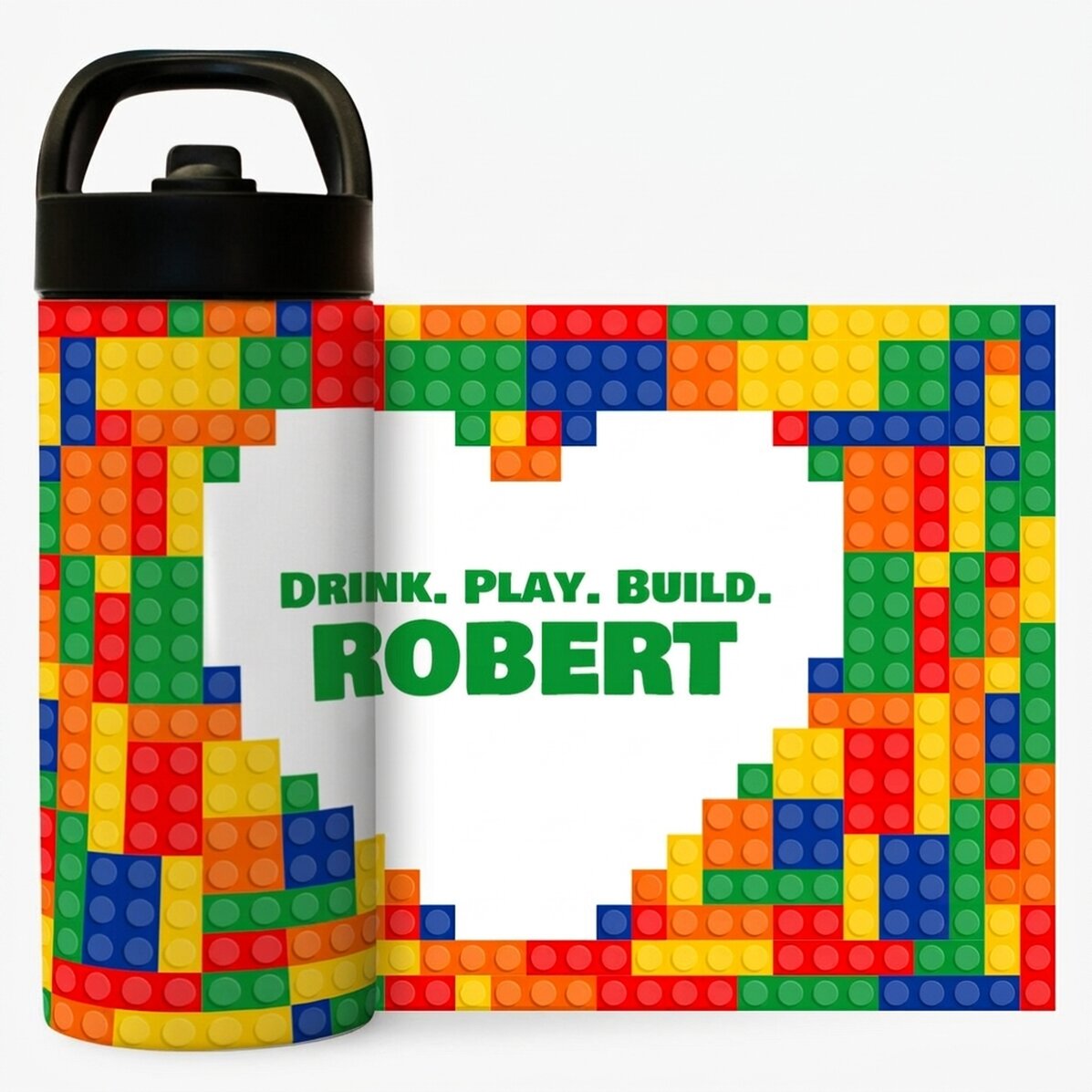 Thermos with handle and straw personalised with name - Lego