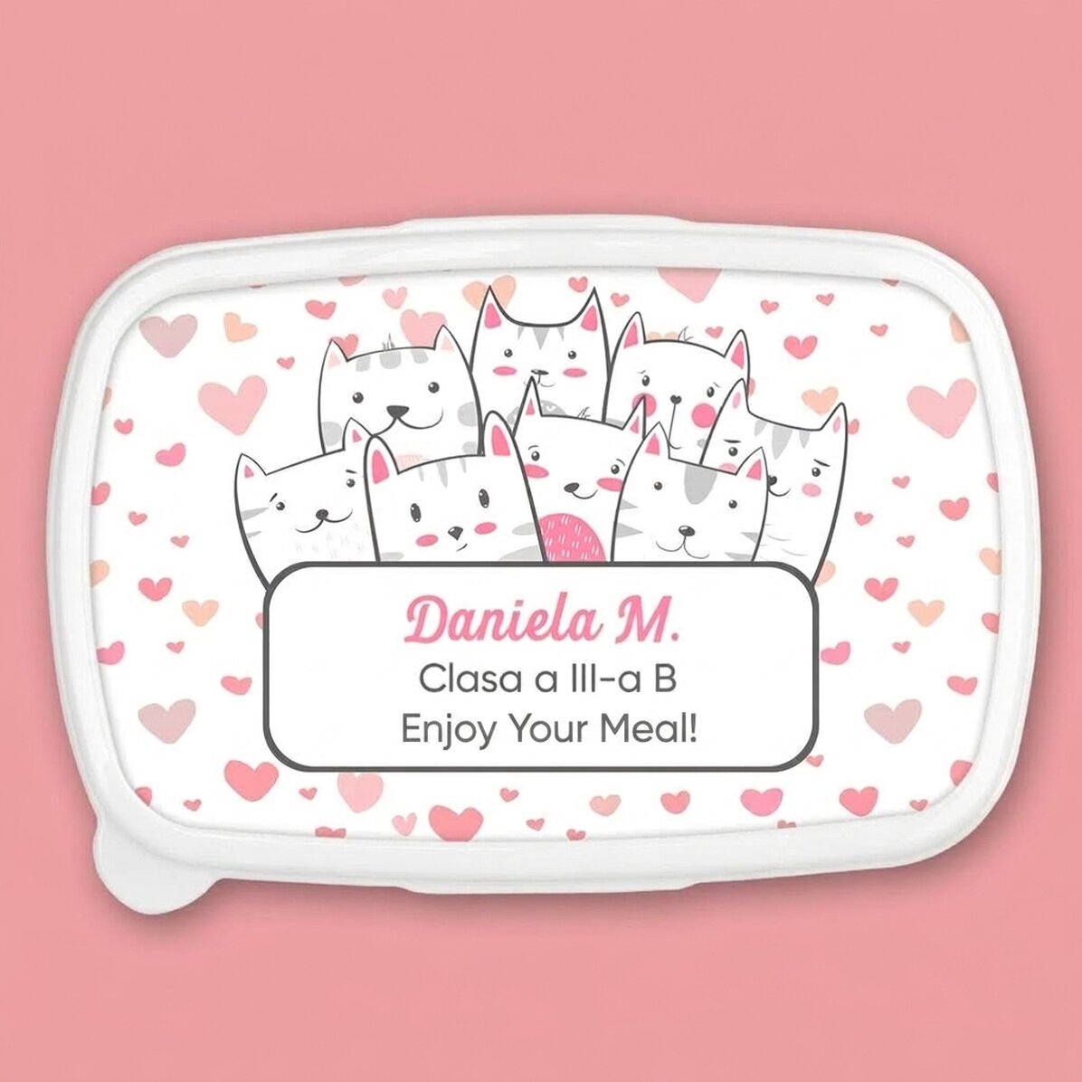 Lunch box, personalised casserole dish with text - Kitty