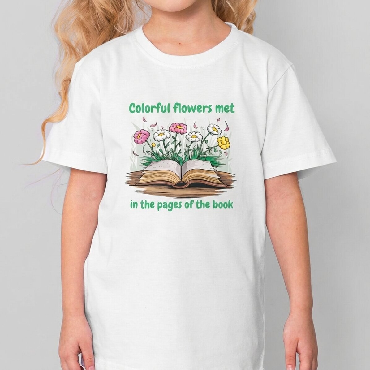 Personalised cotton T-shirt for children with text - Colourful flowers
