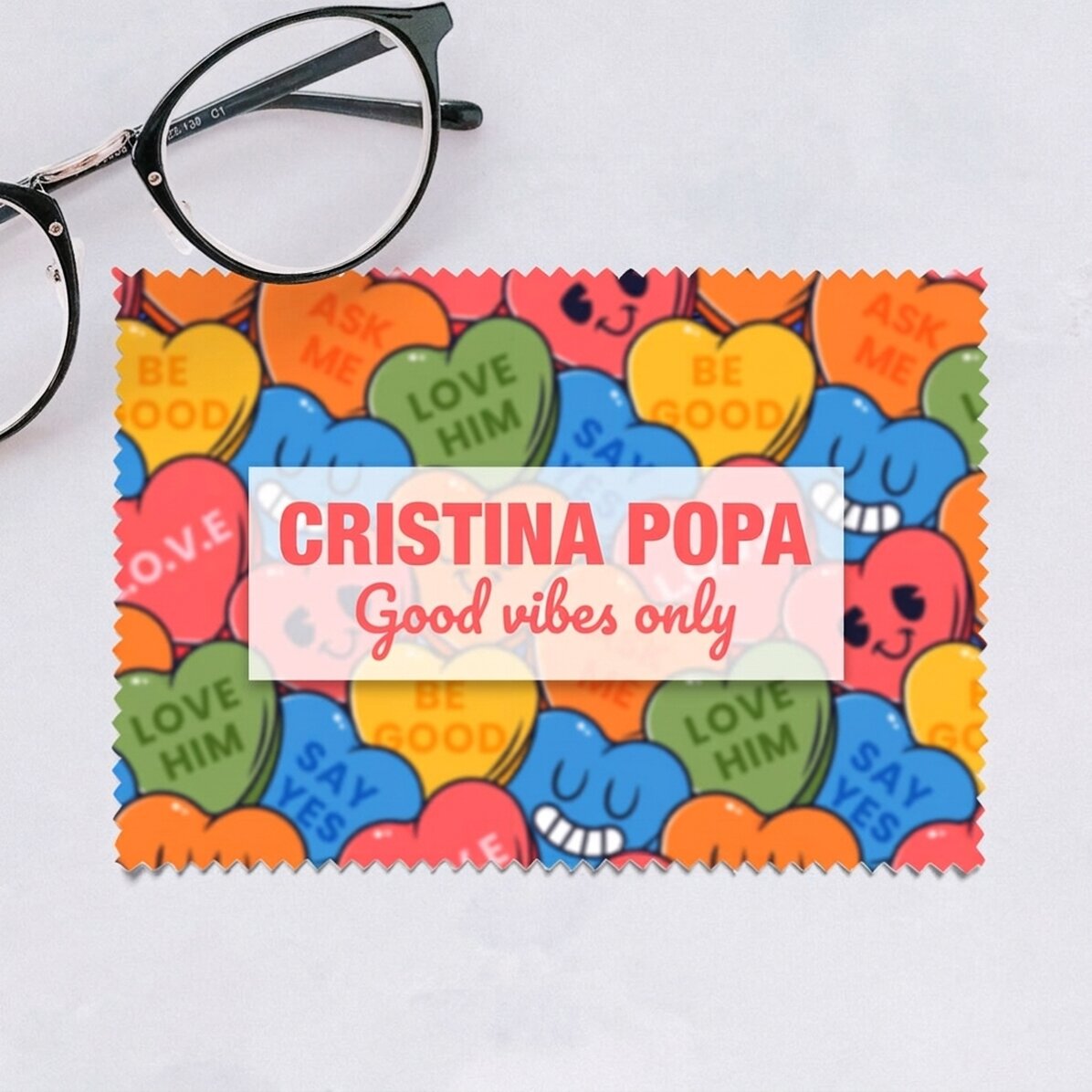 Personalised cloth for cleaning screens/glasses - Hearts