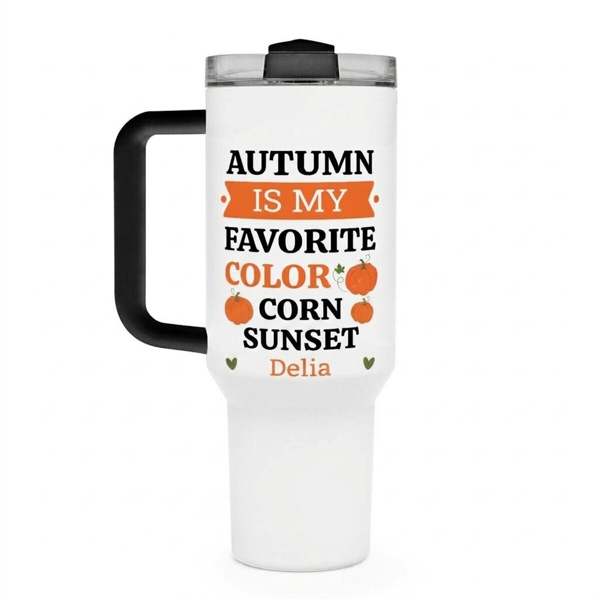 Thermos mug with handle and straw, personalised with text - Autumn