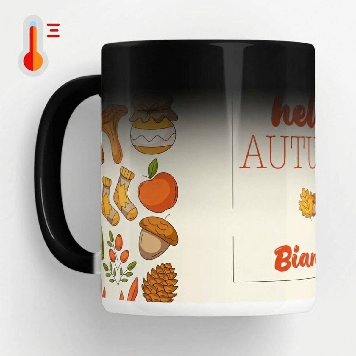 Personalised heat-sensitive mug with text - Hello Autumn