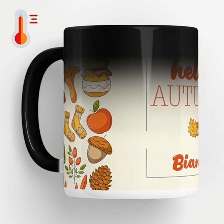 Personalised heat-sensitive mug with text - Hello Autumn