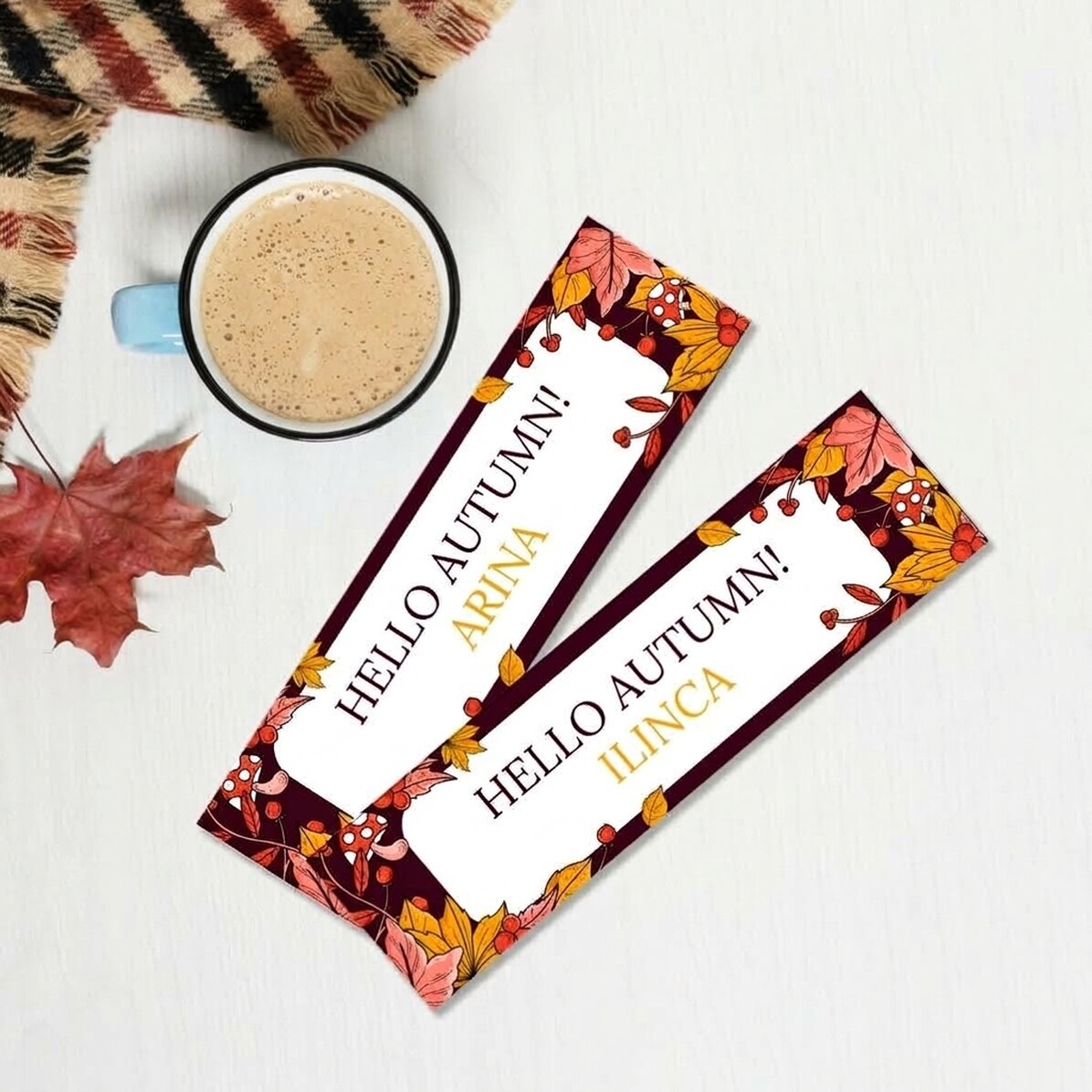 Personalised bookmark with message - Hello Autumn!