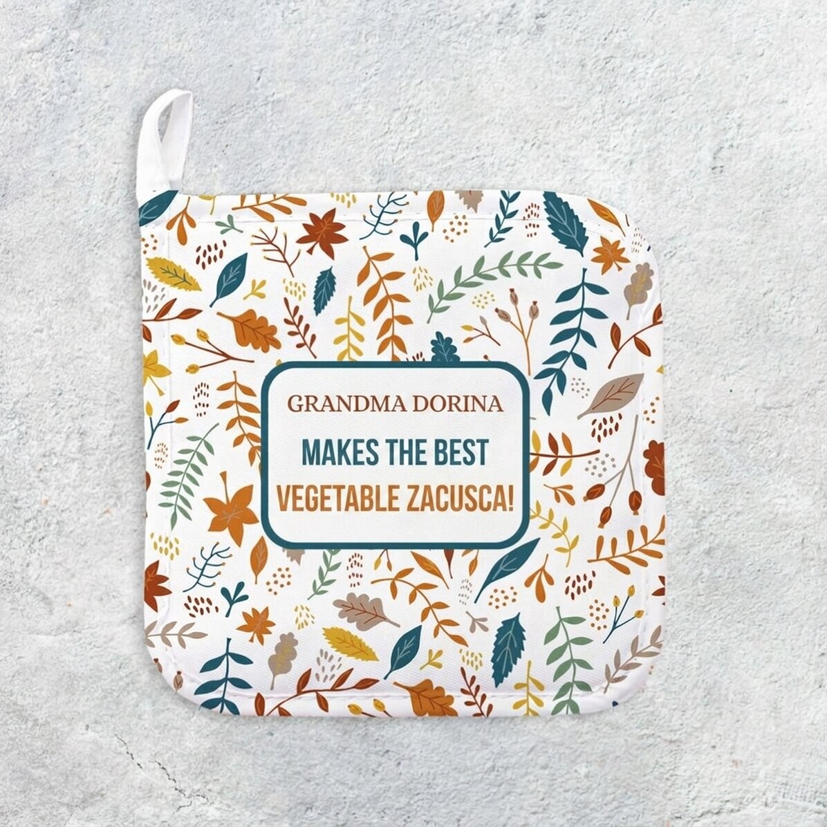 Personalised hot pot holder with text - Autumn