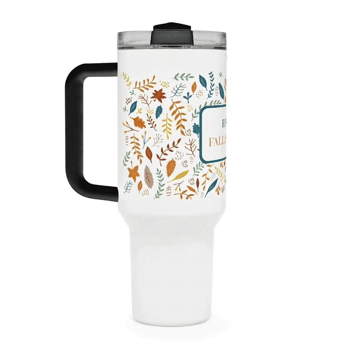 Thermos mug with handle and straw, personalised with text - Autumn