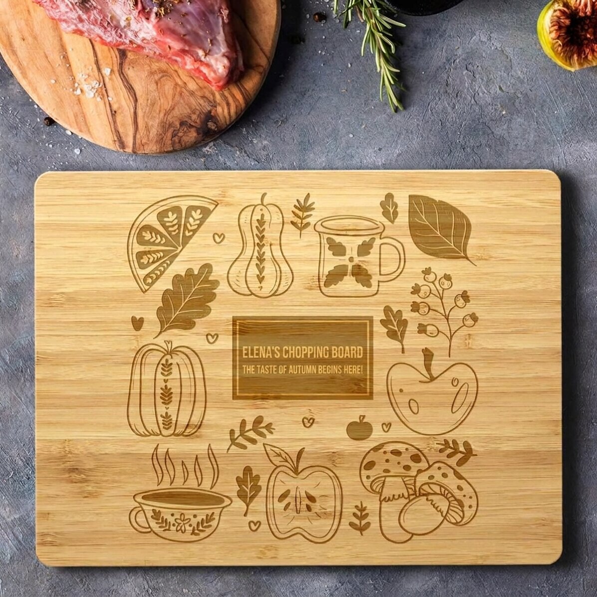 Customised rectangular bamboo chopping board with text - Autumn