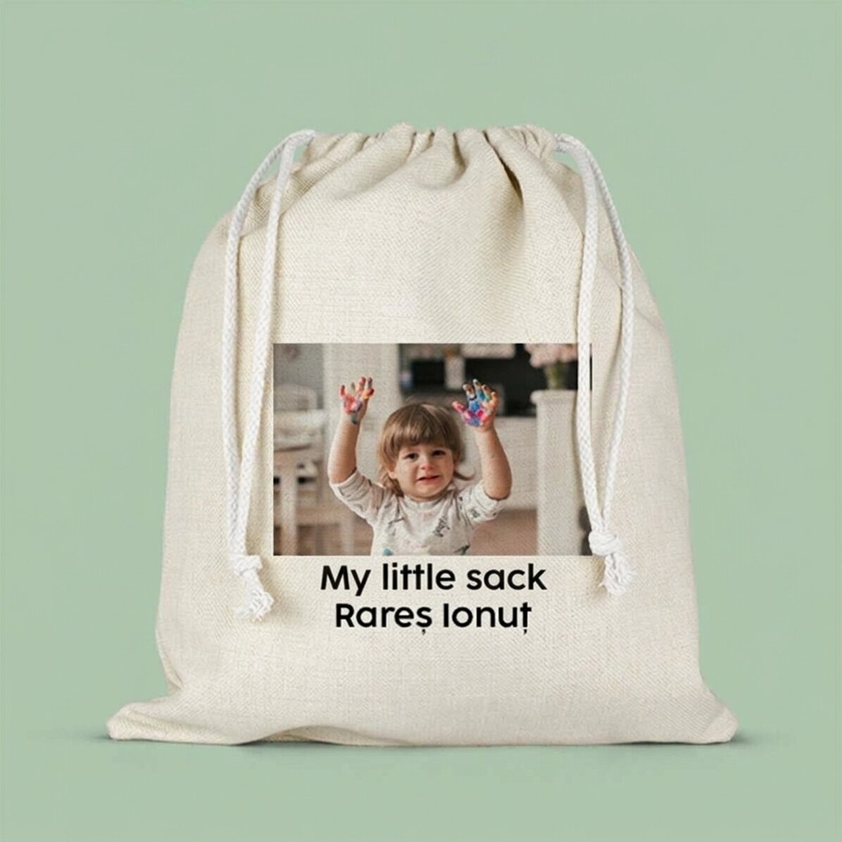 Personalised bag with text and a photo