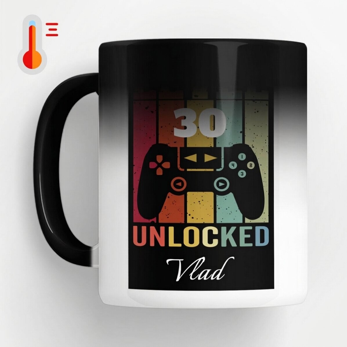 Personalised heat-sensitive mug with text - Level Unlocked