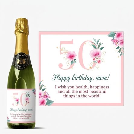 Medium bottle of sparkling wine personalised with text - Flowers