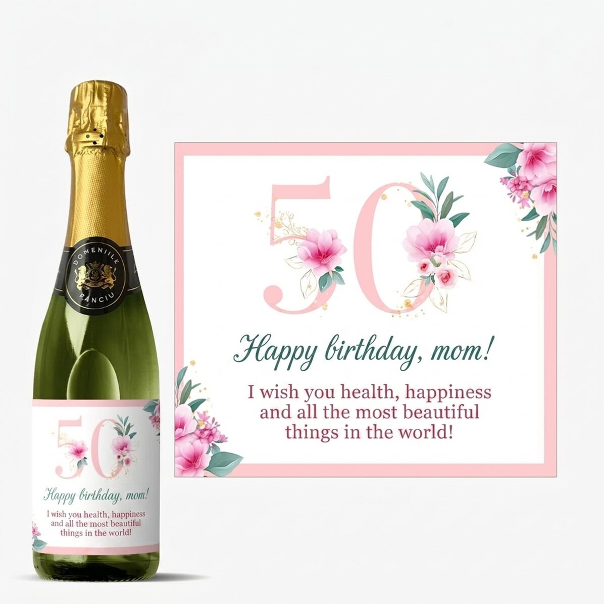 Medium bottle of sparkling wine personalised with text - Flowers