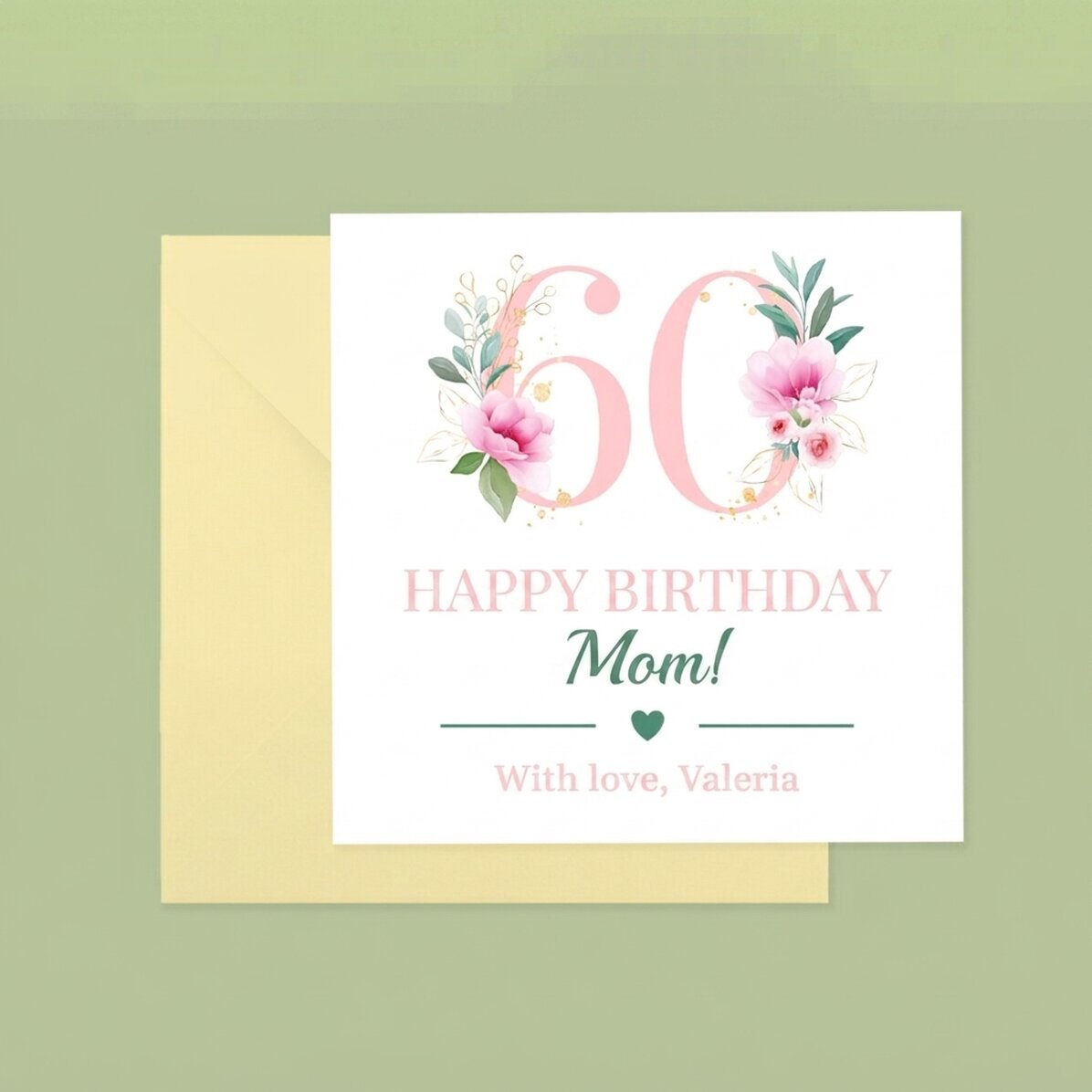 Personalised square card with text - Flowers