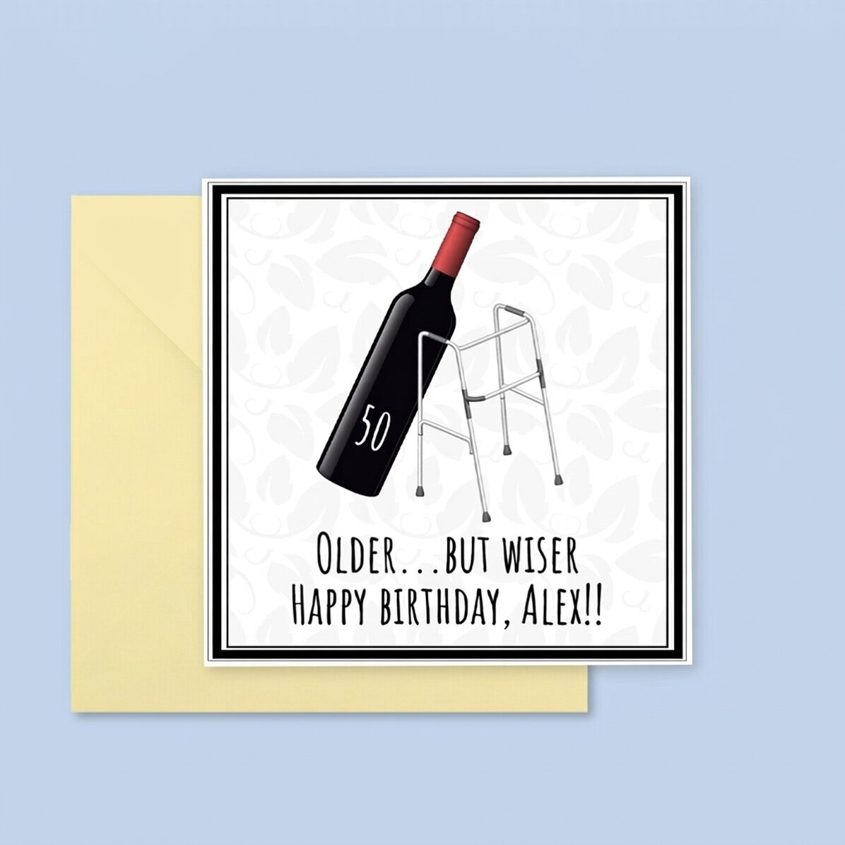 Personalised square card with text - Older but wiser