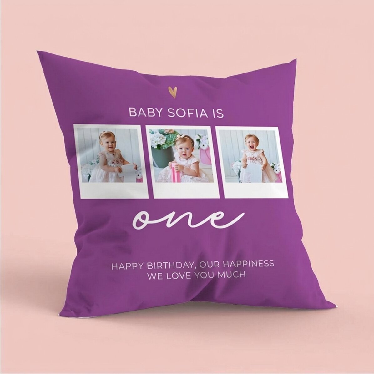 Personalised cushion with 3 photos and message - Birthday baby