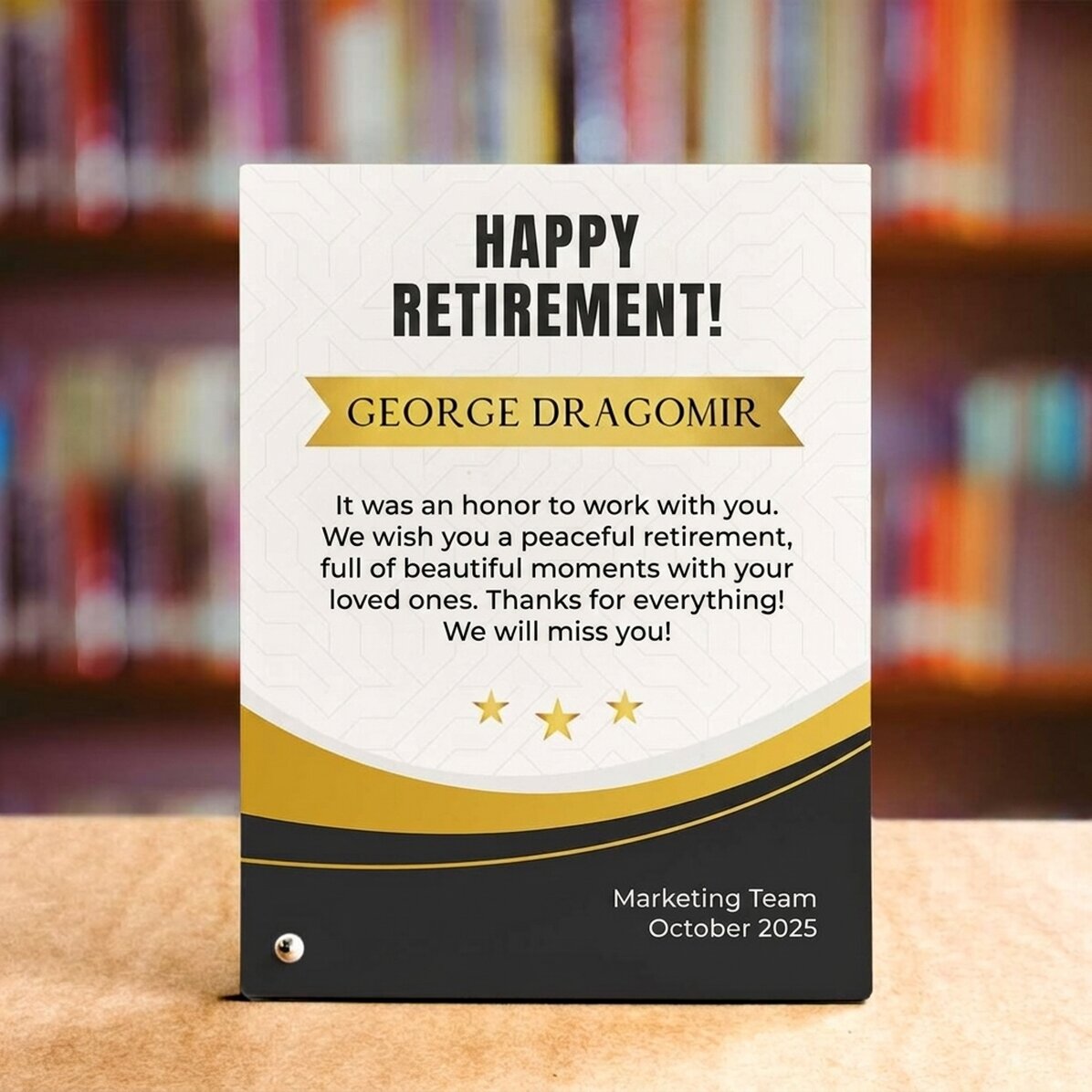 Personalised desk photo frame with text - Retirement