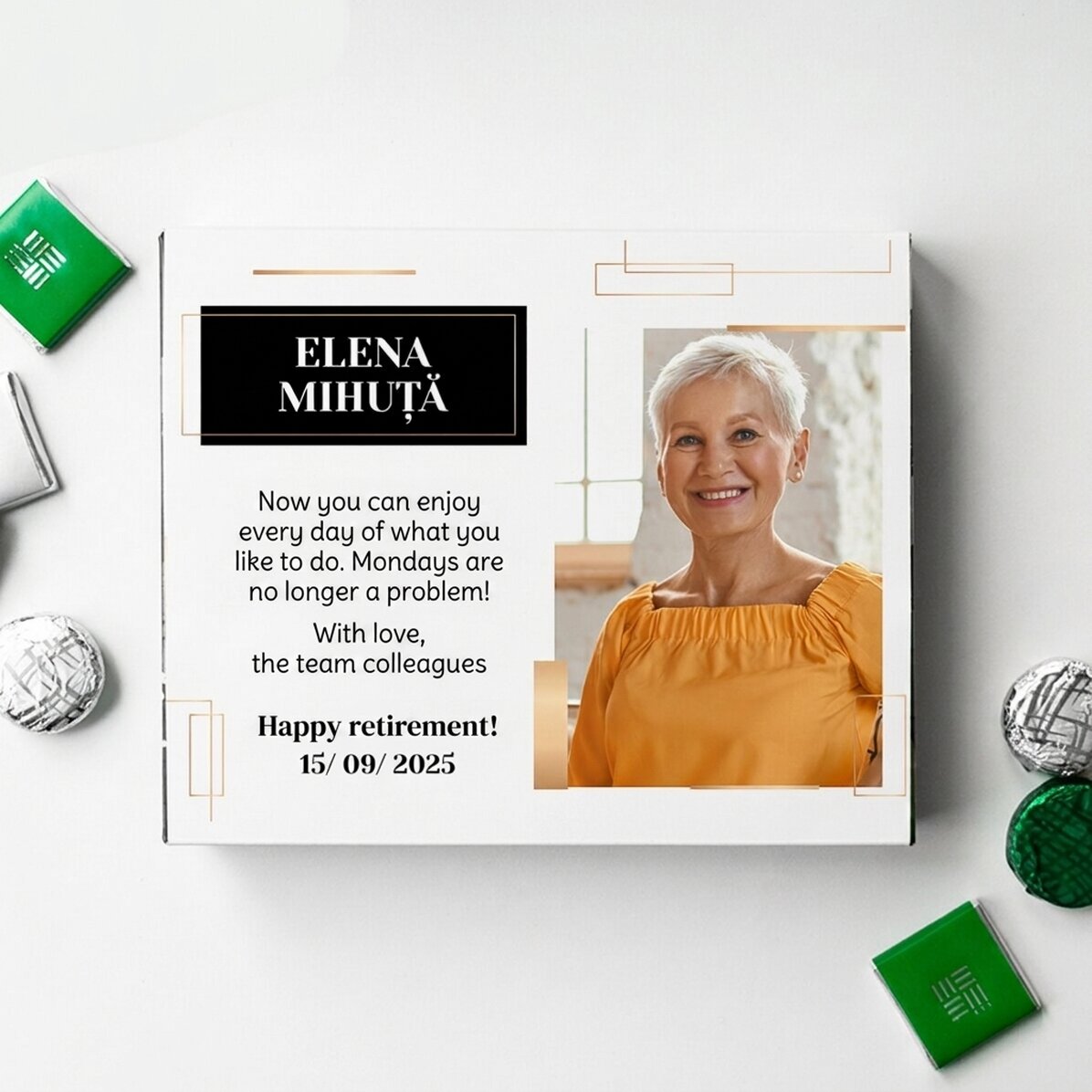 Personalised box of chocolates with message and photo - Retirement