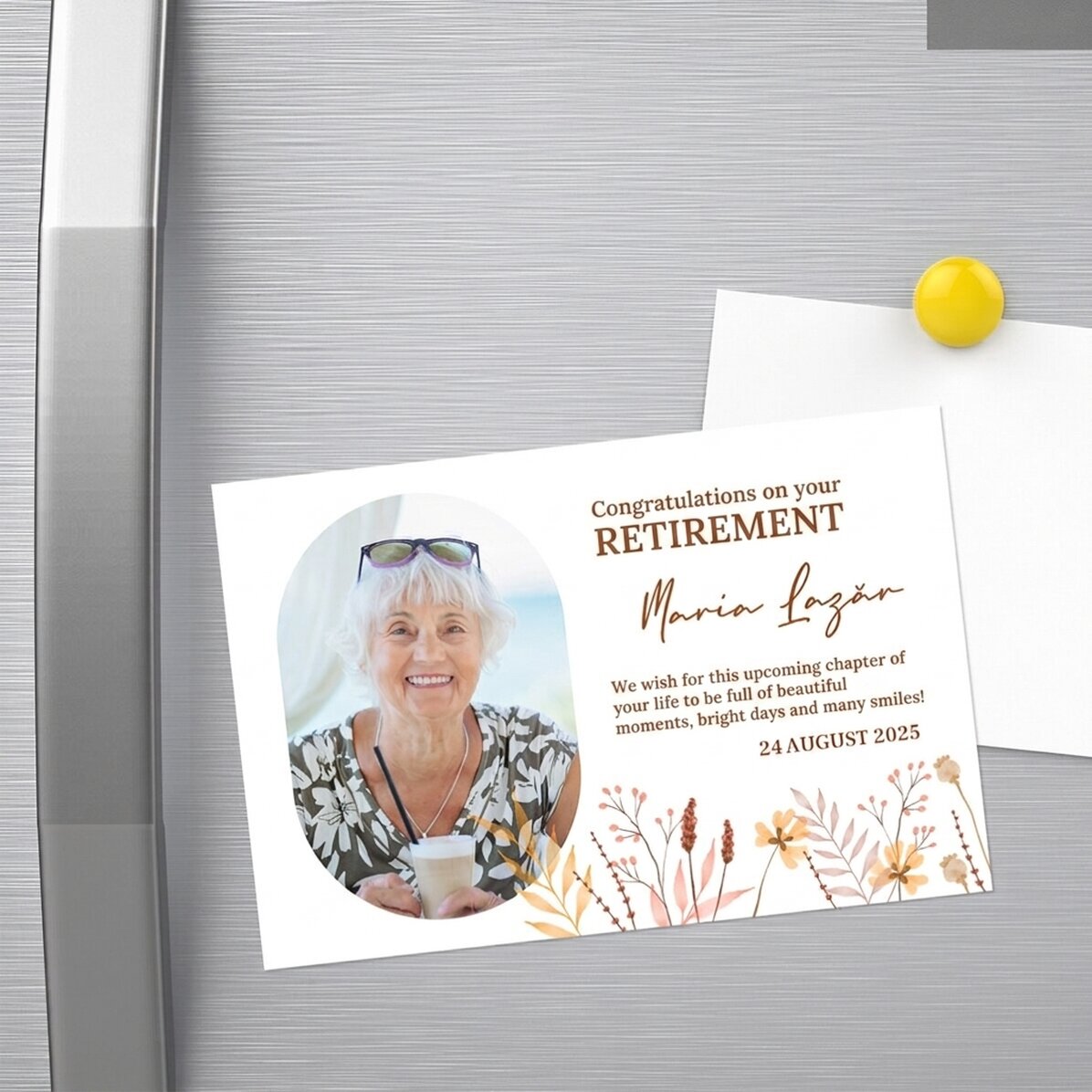 15x10 cm magnet personalised with a photo and text - Retirement