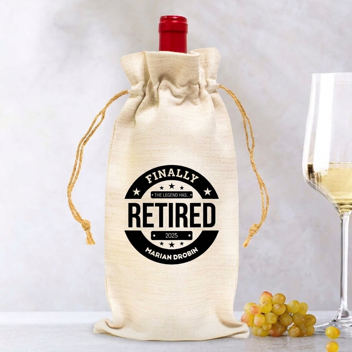 Personalised wine bottle bag with message - Retirement